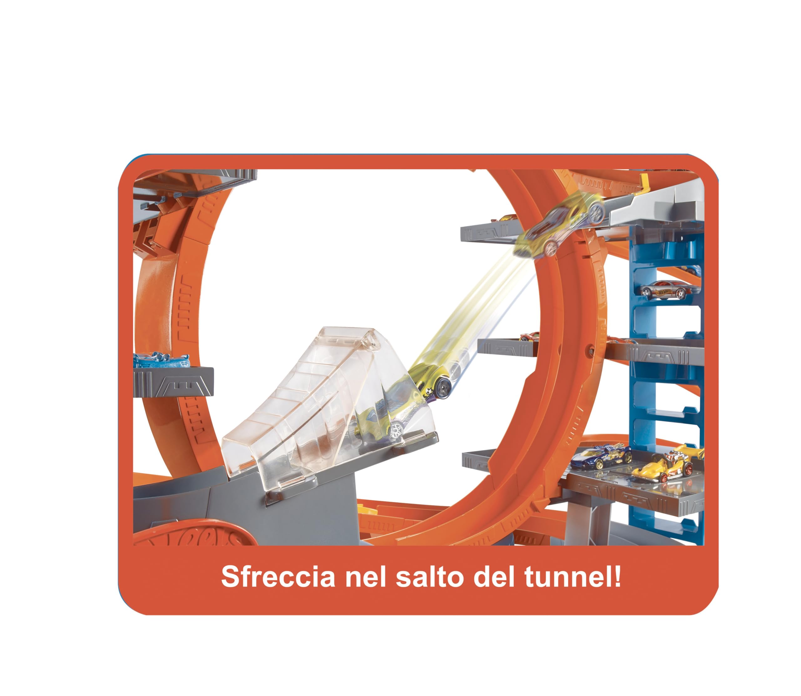 Hot Wheels City Garage delle Acrobazie, Playset con Pista Collegabile, Con Ascensore e Squalo, Spazio per +90 Macchinine, Regalo Bambini 5+ Anni, FTB69