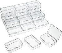 Vista 10 de Paquete de 24 cajas pequeñas de plástico transparente para almacenar cuentas con tapa con bisagras para almacenamiento de objetos pequeños