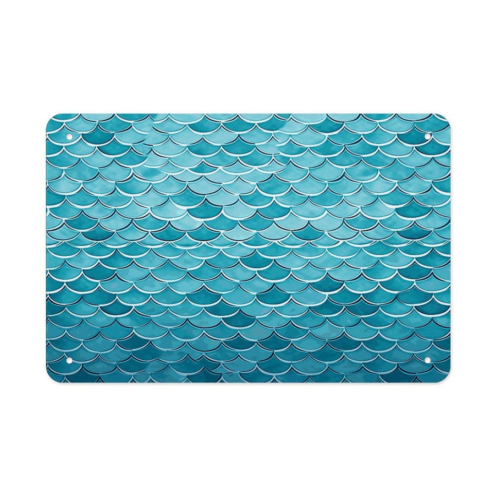 Fekiloot Style Blue Waves Squama Mermaid Scale Metal Signs Wall Art Tin Sign