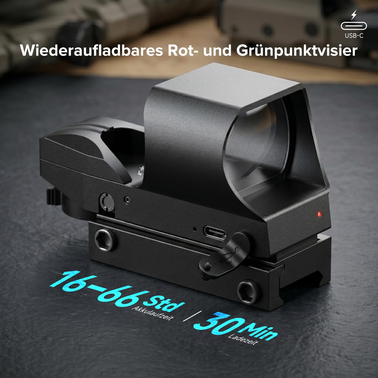 Feyachi RS-31 Red Dot Visier, Wiederaufladbares Rotpunktvisier Airsoft mit 20mm/22mm Picatinny Schiene, 4 Reticles 5 Helligkeitseinstellungen Leuchtpunktvisier Zielfernrohr für Jagd Softair Pistole