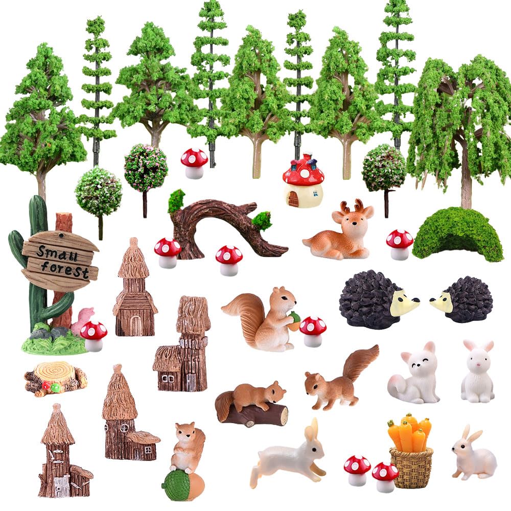42 Pezzi Alberi Modellismo Alberi Modello Misto Albero del Diorama Plastic Animali del Bosco per DIY Paesaggi in Miniatura Decorazione