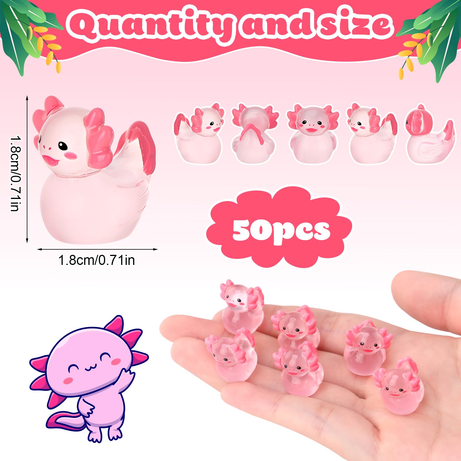 GSrenyu 50PCS Mini Resin Axolotl Duck Figurines, Miniature Ambystoma Ducks - Image 2