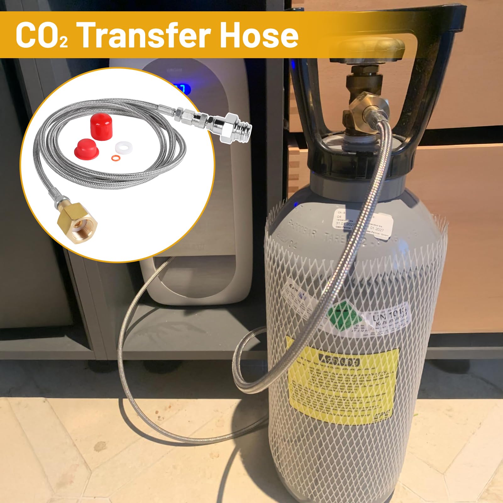 LALAGO Tubo Adattatore ad Alta Pressione per Grohe Blue Home Water Carbonators CO2, Tubo per Gasatore D'acqua Travaso da 60 Pollici Bombole di CO₂ da 1500 psi, Adatto di grandi dimensioni