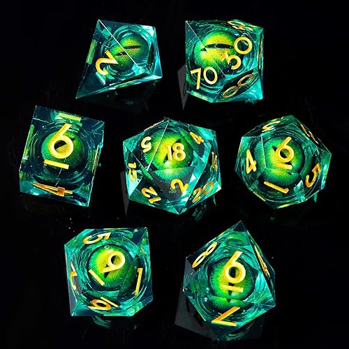 Miniatura 1 de Beholder'S Eye - Juego de dados DND con núcleo líquido de ojo de dragón, borde afilado, hechos a mano para DND para juegos Ttrpg de Calabozos y