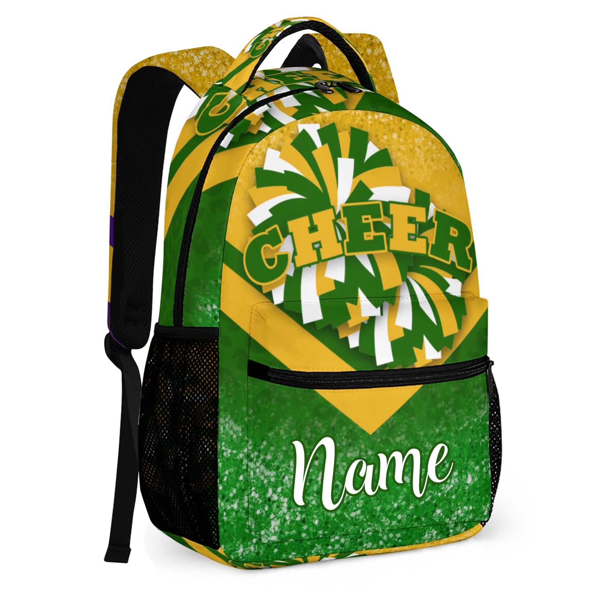 HJKLONE Personalized Cheerleader Backpack with Name Custom Cheer Backpack for Women Team Gifts (Gold Green)