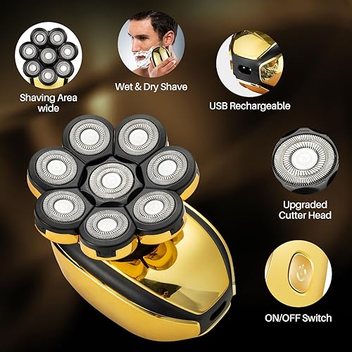 Miniatura 5 de Afeitadora de cabeza para hombres calvos, maquinilla de afeitar eléctrica 8D, multifuncional, afeitadora eléctrica inalámbrica, afeitadora de cabeza