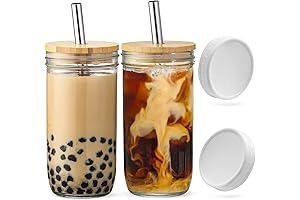 NETANY Glass Cups Set - 24oz Reusable Glass Canisters w Bamboo Lids,...