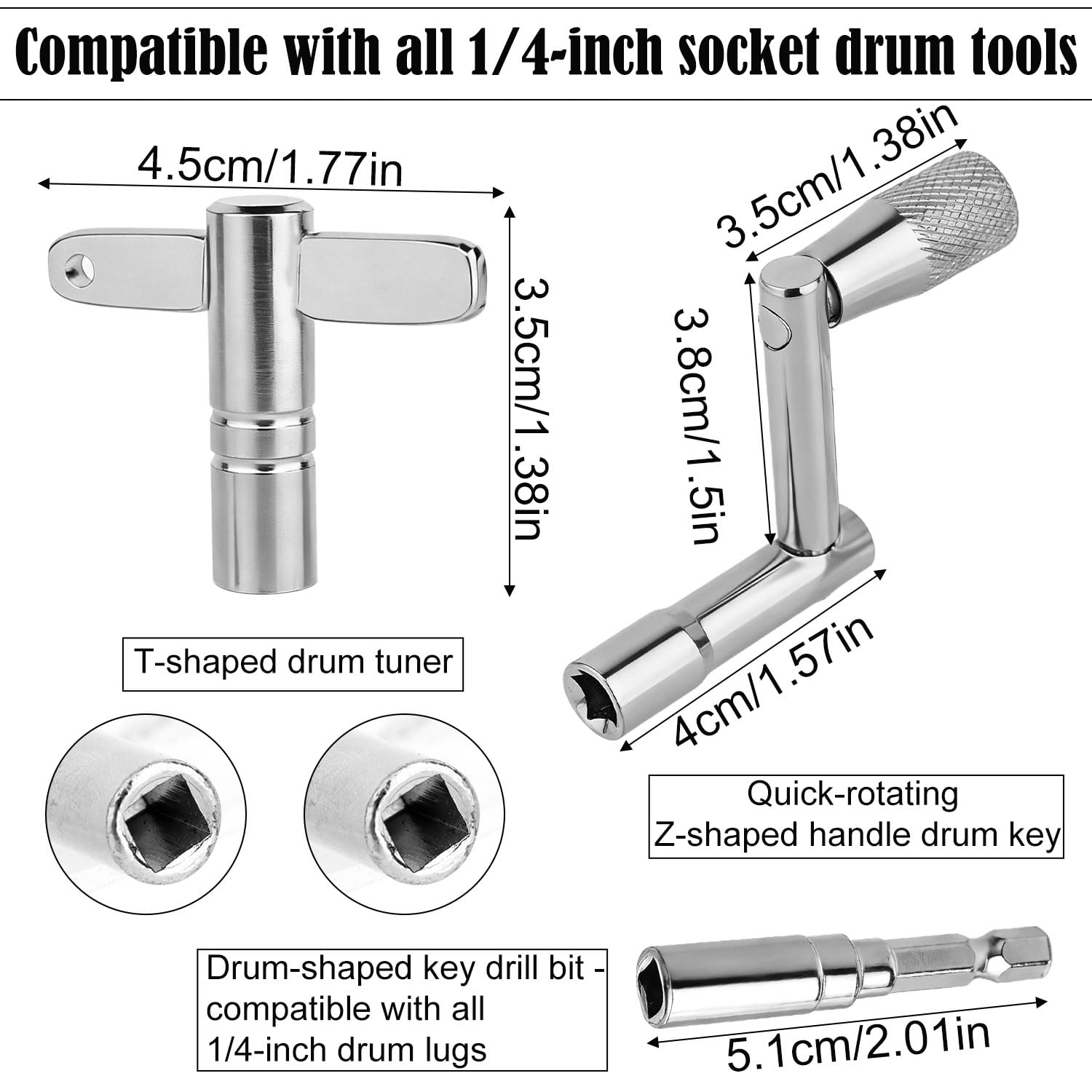 4pcs Clés Batterie, Forme-Z & Forme-T & Mèche Perçage Clés d'Accordage avec Boîte Rangement pour Matériel Percussion Acoustique Électronique Outil Accessoire Essentiel et Cadeaux Batteur