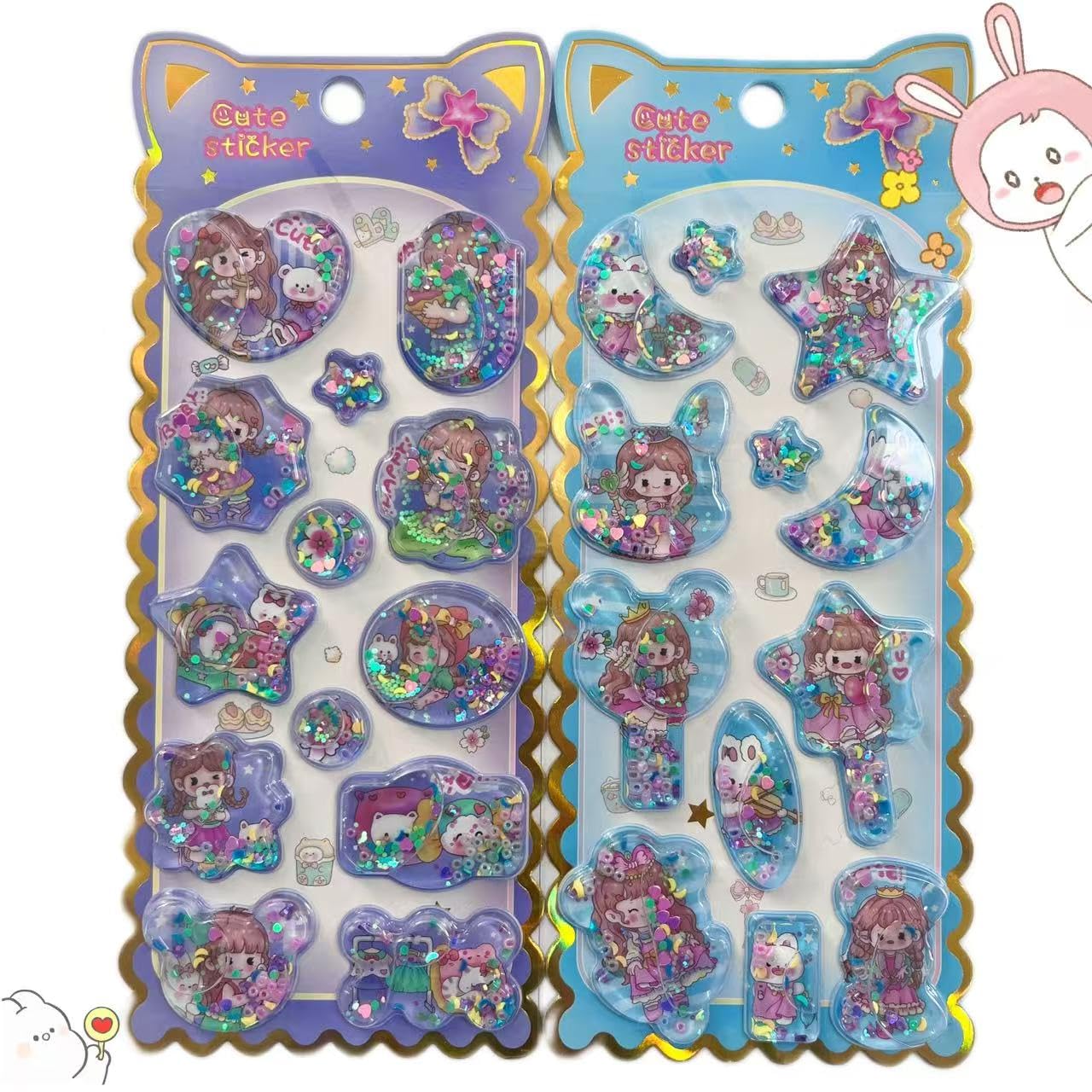 loong 水入りシール ウォーター ぷっくり しずくちゃん シャカシャカシール 励ましステッカー 3D 立体 2 枚入り 精巧な柄 手帳用装飾 DIY クリエイティブ ファッション 個性的 かわいい ギフ 2セット P