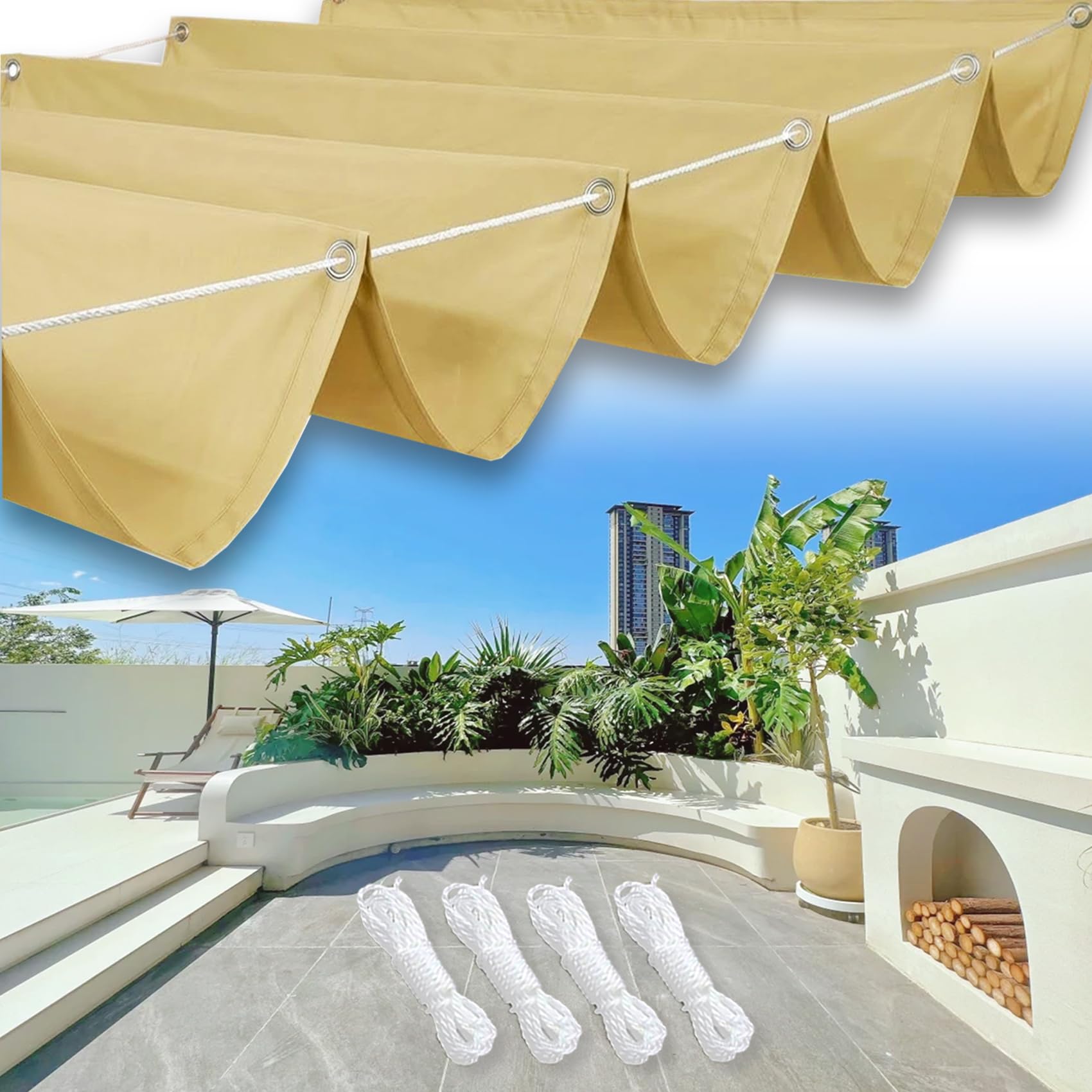 Voile d'ombrage anti-UV imperméable 2.3x3.5m crème, store coulissant coupe-vent pour pergola