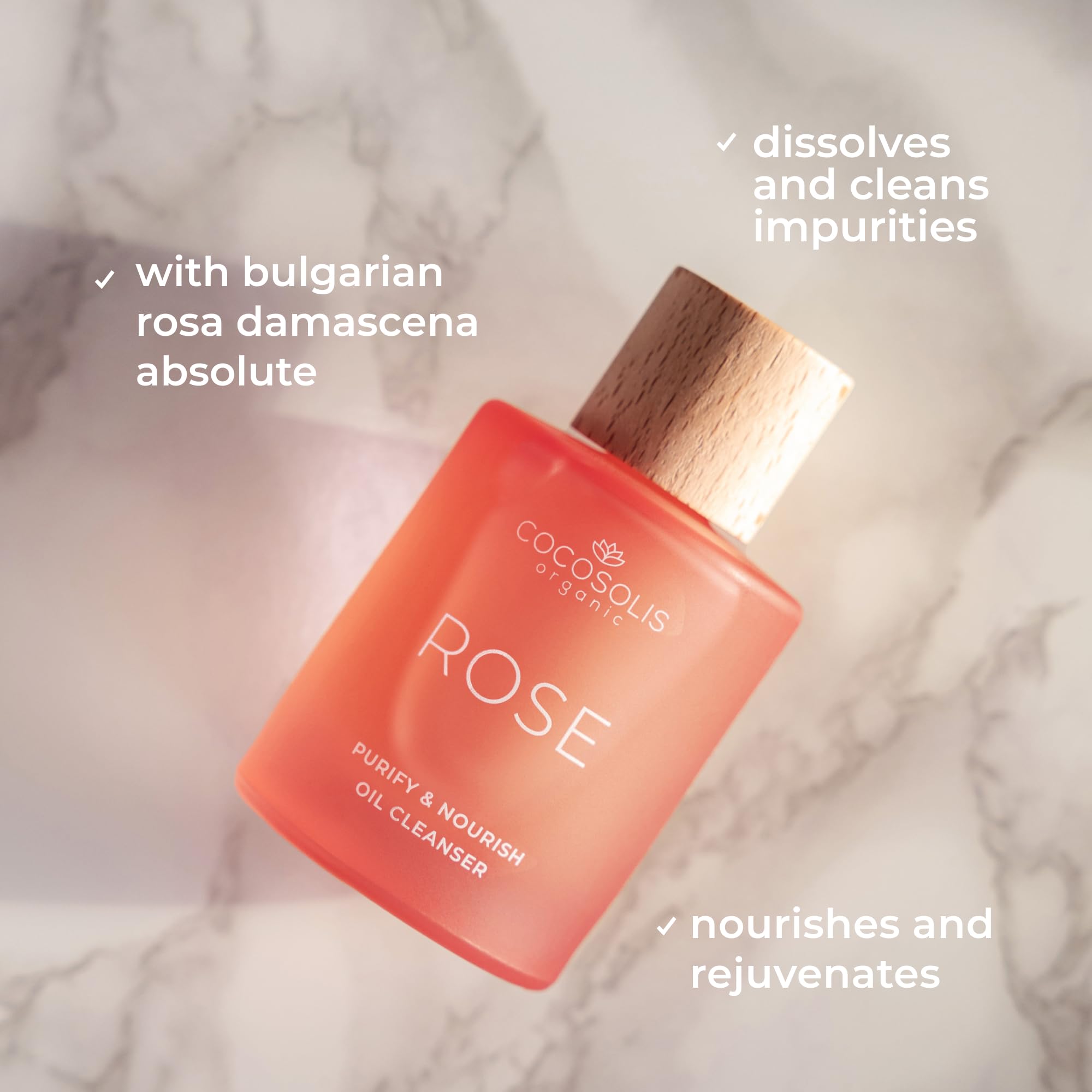 COCOSOLIS ROSE Purify & Nourish Oil Cleanser, huile nettoyante hydratante et démaquillante, vegan, à l'extrait de rose et à la vitamine E