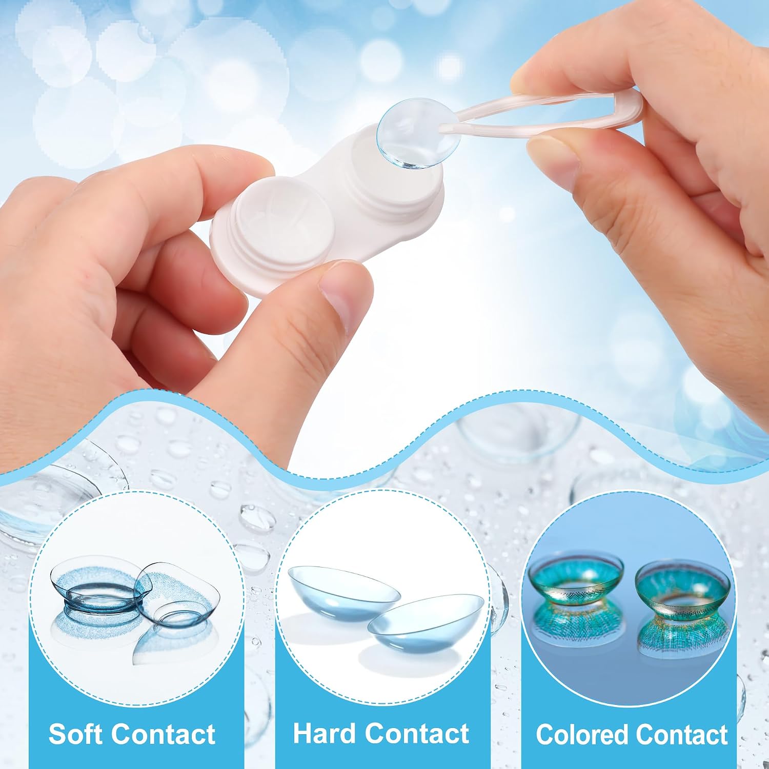 AHIER Portable Contact Lens Case Travel Kit Mirror +bottle + tweezers Container Holder (black)
