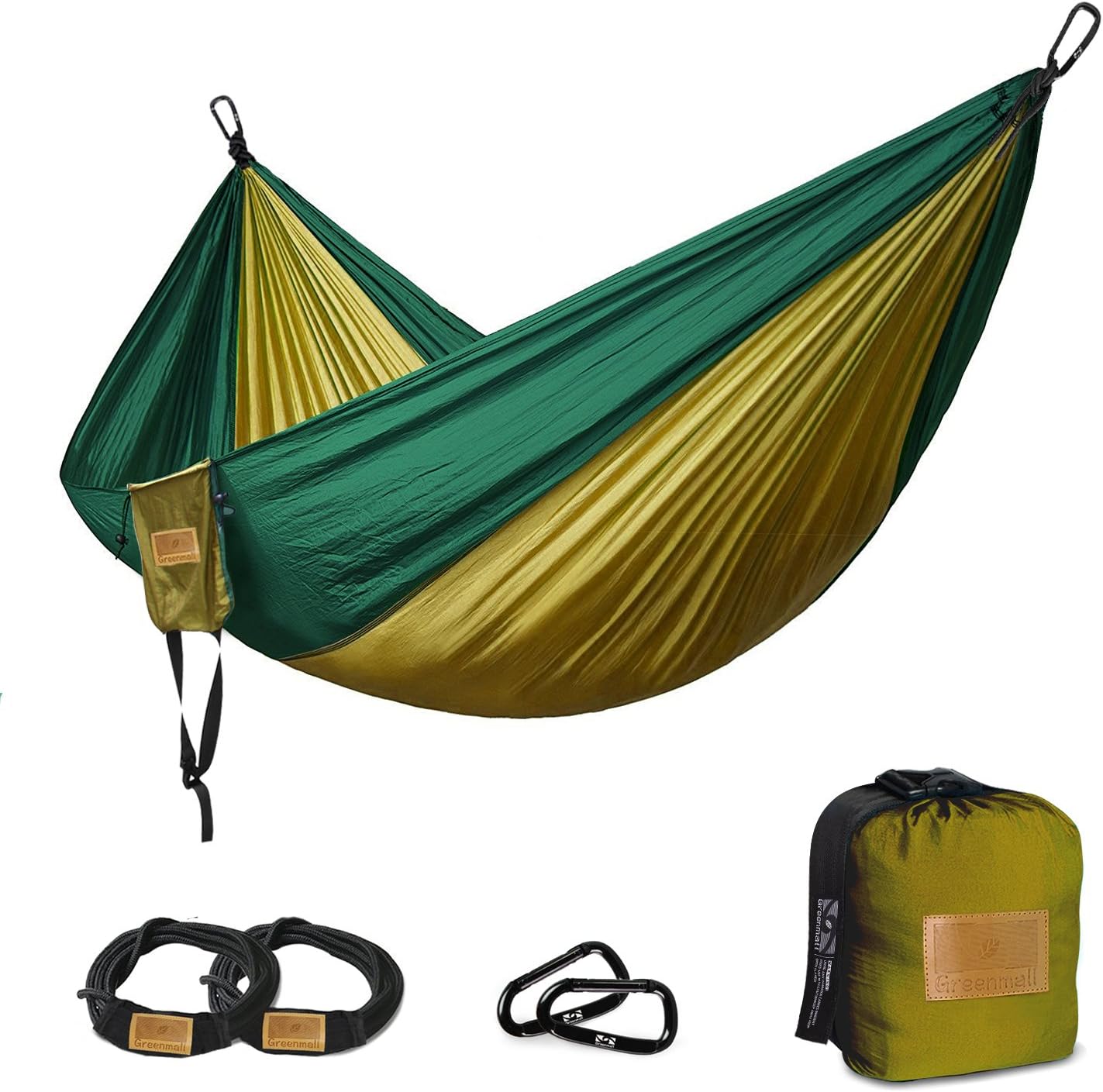 GREENMALL Hammock Large Size Double Camping Hammock, Premium Portable Lightweight Parachute Nylon Hammock, Perfect For Backpacking, Travel, Beach, Hiking, 300cm*200cm, 1 Year Warranty (Camel)