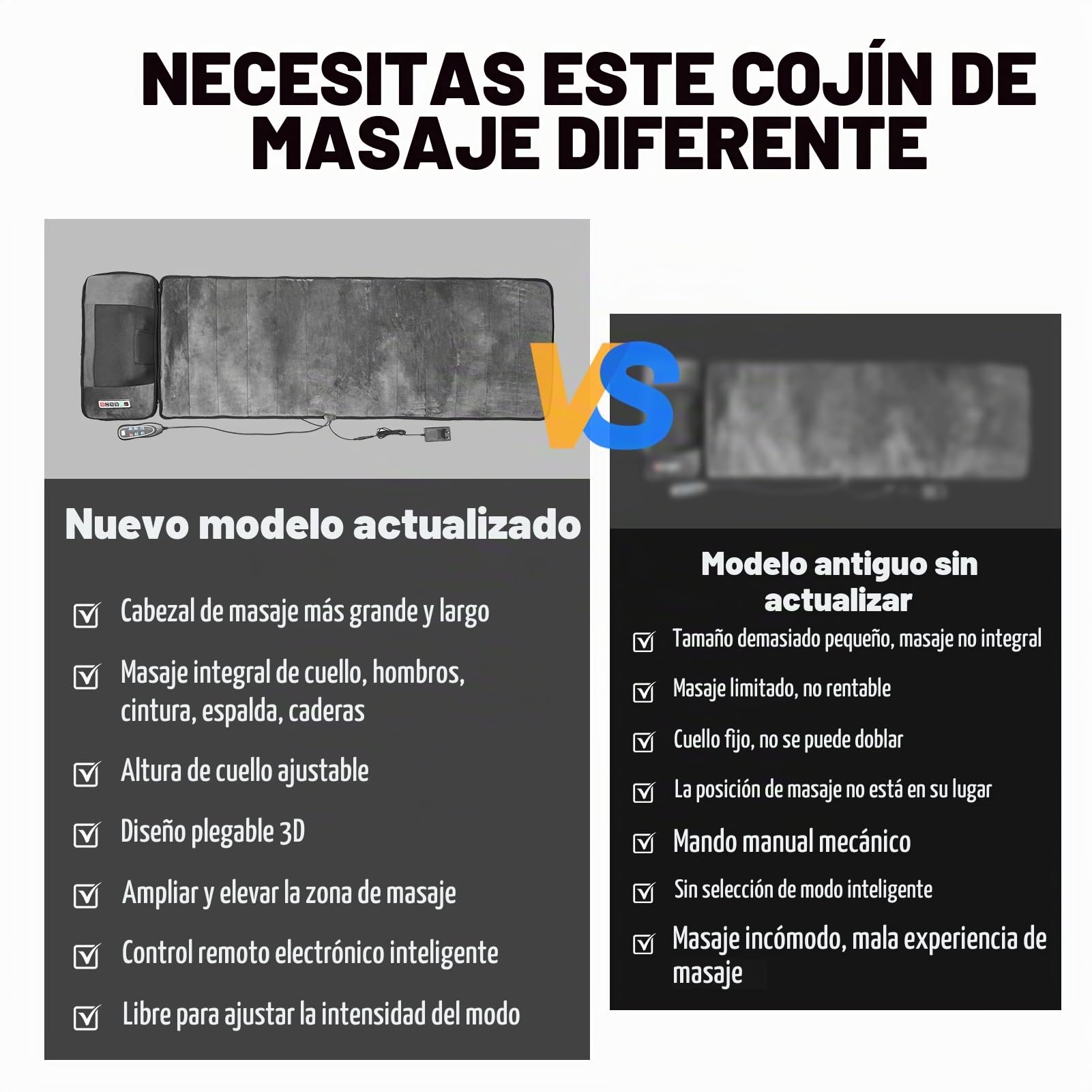 Colchoneta Masaje Cuerpo Completo | Manta Masajeador Cuerpo Entero Con Calefactado&Vibración | Estera Cojin Masajeador Plegable 9 Modos | Para Mujer Espalda, Piernas Cuello Masaje, Mando Distancia