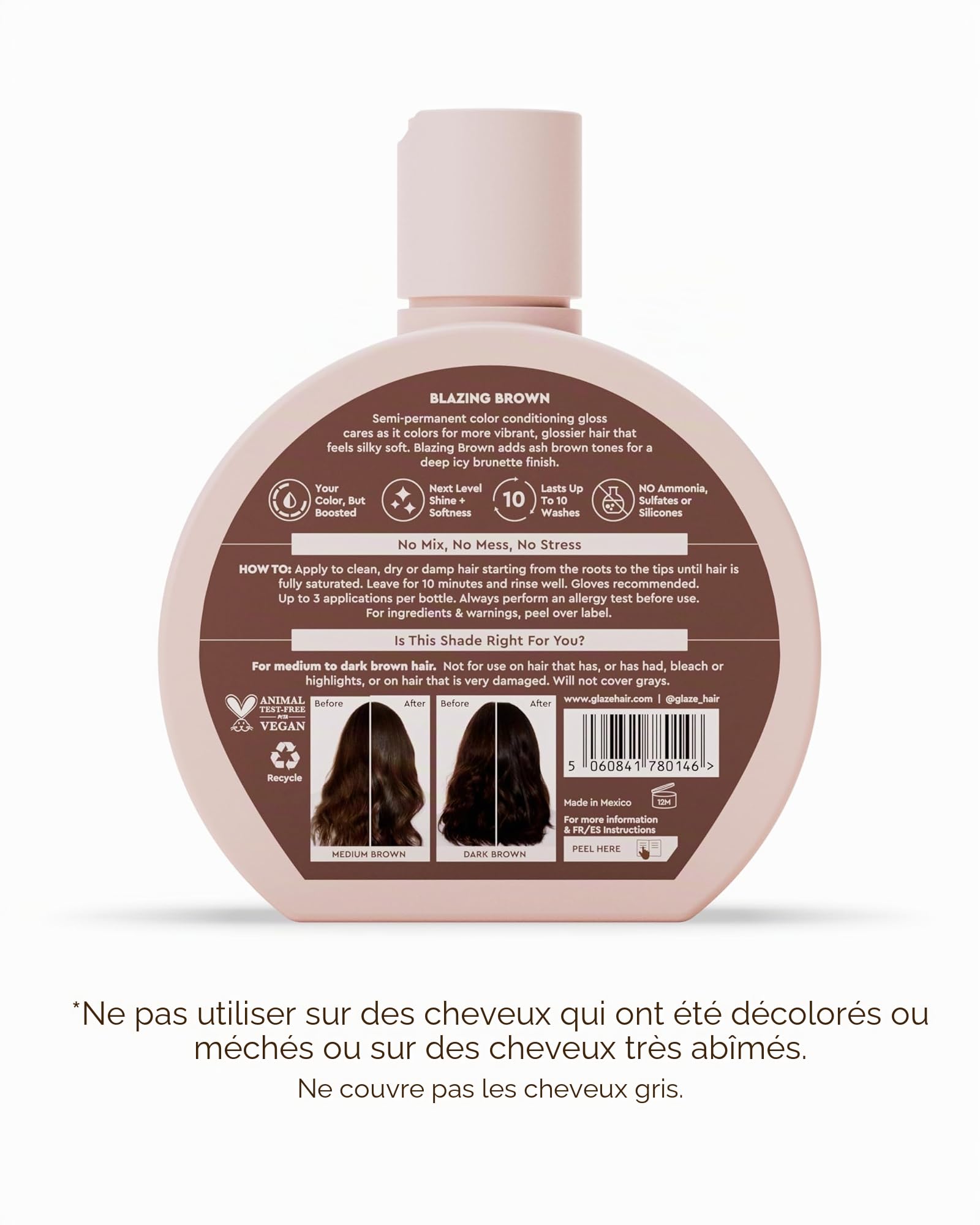 Glaze Supergloss Color Conditioning Gloss – Brillant semi-permanent hydratant pour cheveux et boost de brillance – Masque de dépôt de couleur – Végétalien, sans cruauté envers les animaux – 190 ml