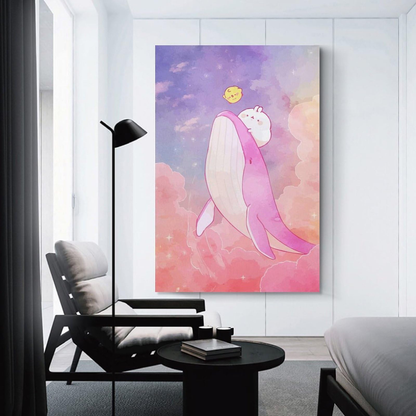 Junmoney Unframe-Style-19-1 Room Decor Wall Art Whale Rabbit Lemon Sky, 24X36inch(60X90cm), For Office Decor, Home Working Or Creative Rooms, An Interior Accent For Desk Areas