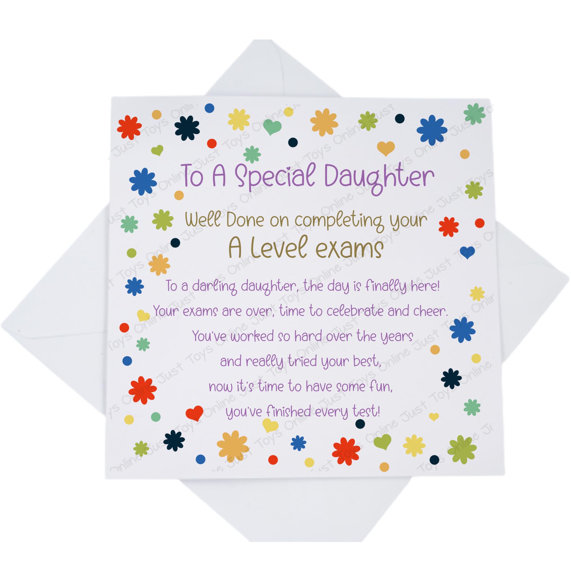 End of A Level Exams Card for Daughter with Poem Verse, Well Done Congratulations End of Term Card, Flowers