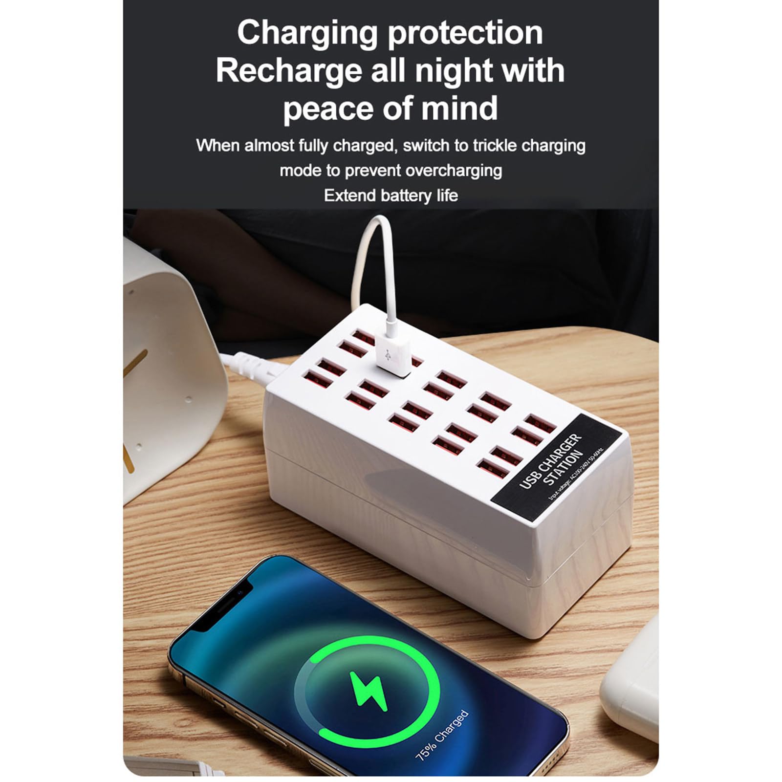 Estación de Carga USB de 100 W, estación de Carga rápida multipuerto de 20 W, Cargador USB de Escritorio Universal para teléfonos y tabletas, Adaptador de Corriente