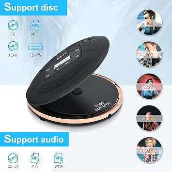 CD Player Portable Bluetooth CD Player with FM Transmitter Touch Button and LCD Display Rechargeable Disc Player with AUX Cable and Shockproof Design for Car and Home