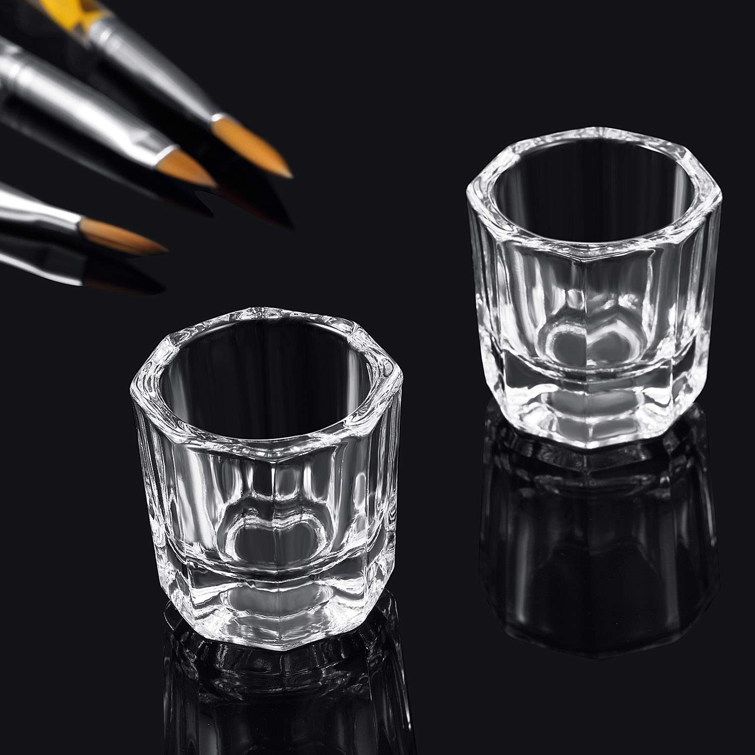 D.B.Z.® 5 Pc Acrylic Brush Design 3D Painting Drawing UV Gel With 2 Pc Nail Art Clear Glass Crystal Cup Bowl Dappen Dishes for Nail Art DIY 2
