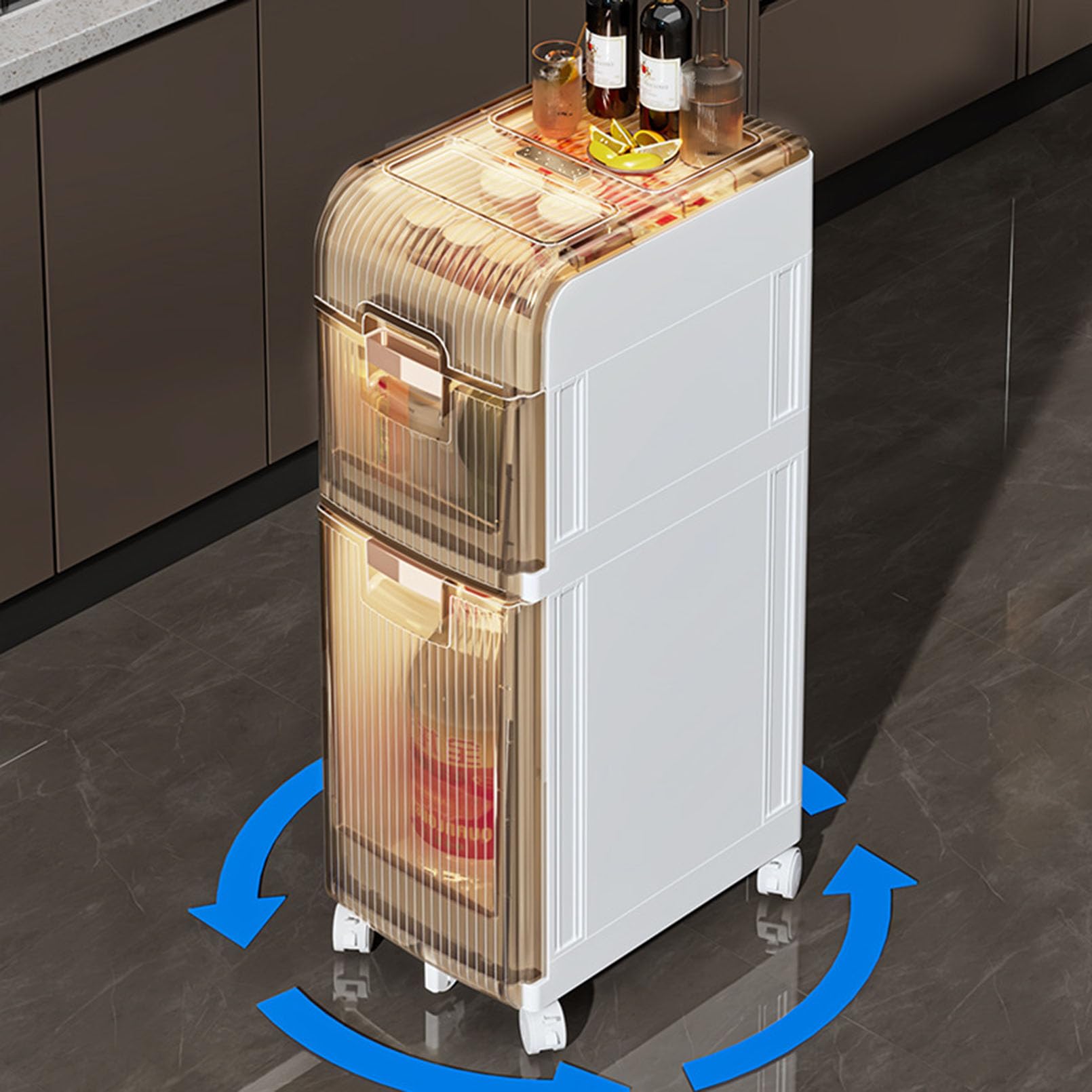 Aparador con cajón y costura Ultra estrecha para cocina, armario de suelo con cajones transparentes y ruedas, Ideal para baño, dormitorio y lavandería.