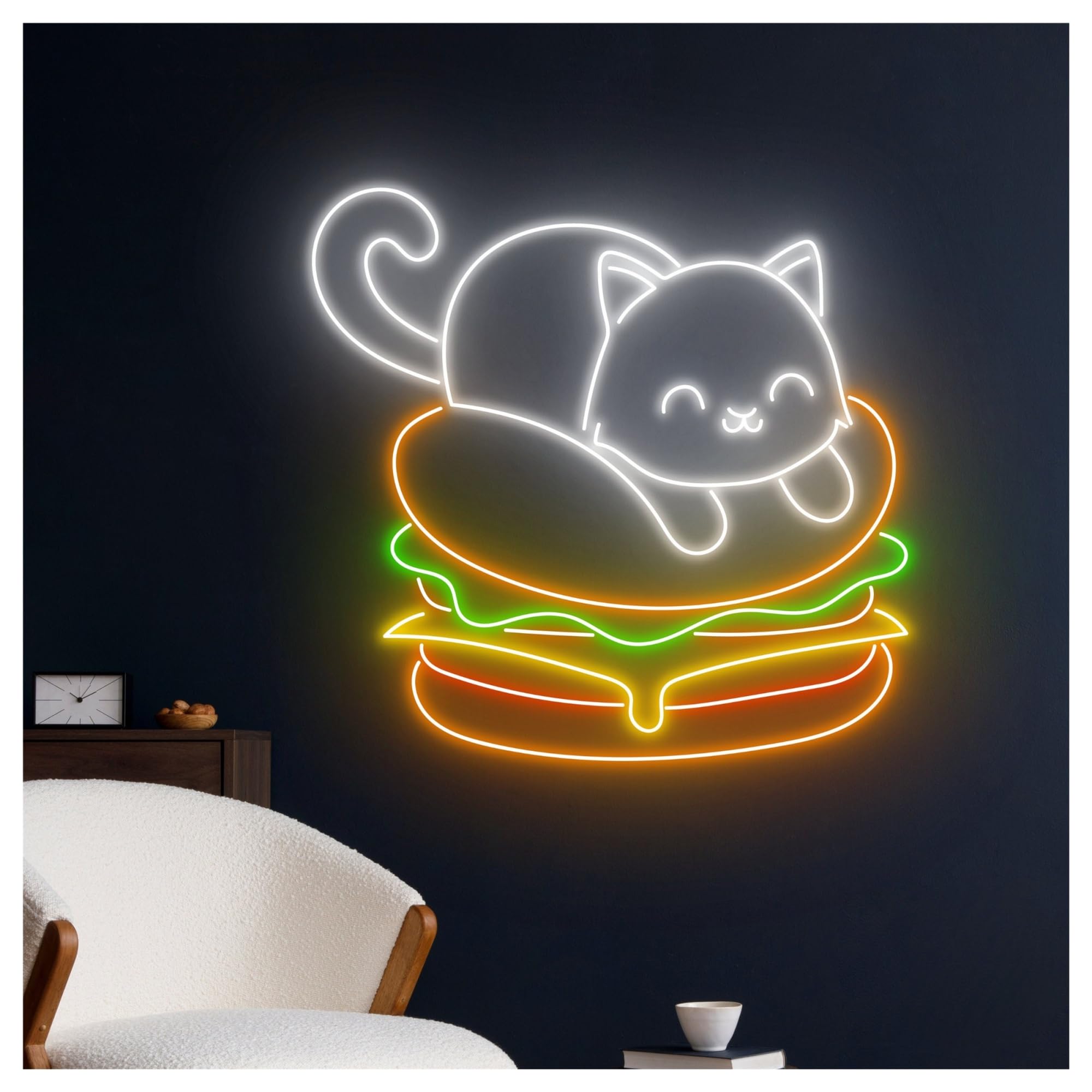 Wiszące neony artystyczne Neonowa Tablica Z Napisem "Buger Cat" Do Restauracji, Kuchni, Sklepu, Witryny Sklepowej, Wejście Firmy, 58cm