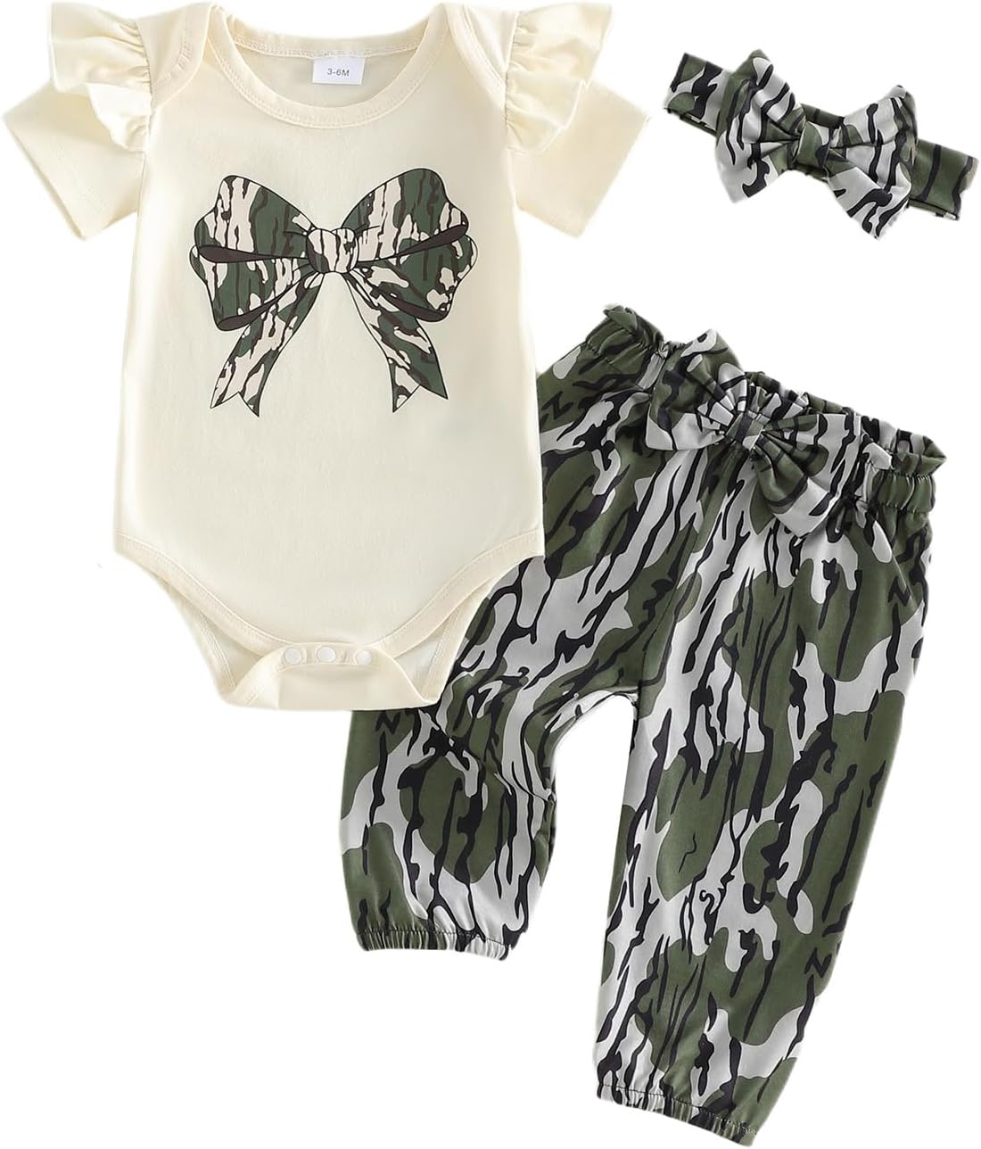 Newborn Girl Hunting Clothes Camo Baby Girl Outfit | Short Sleeve Bow Romper Camouflage Pants With Headband Sets