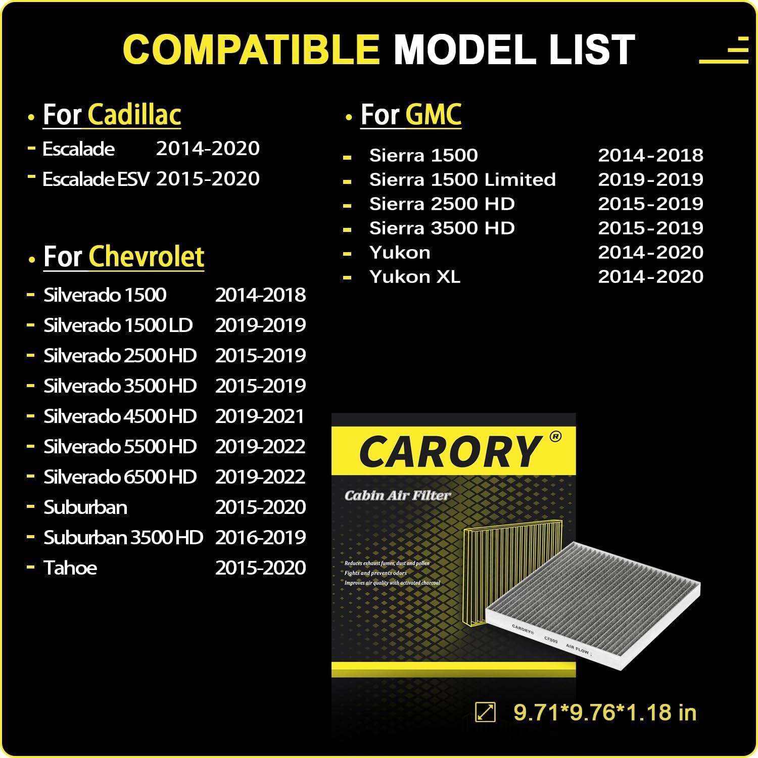 (キャロリー) キャビンエアフィルター 活性炭付き 2014-2022年式シボレー、キャデラック、GMCモデル用 - Silvera