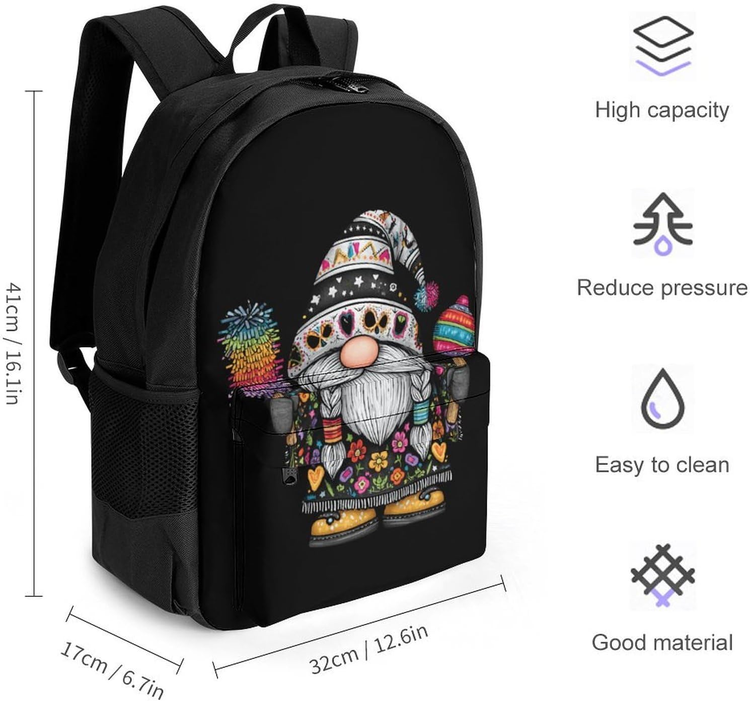 Mexican Day Of The Dead Gnome Backpack Lightweight Backpacks Work Bag