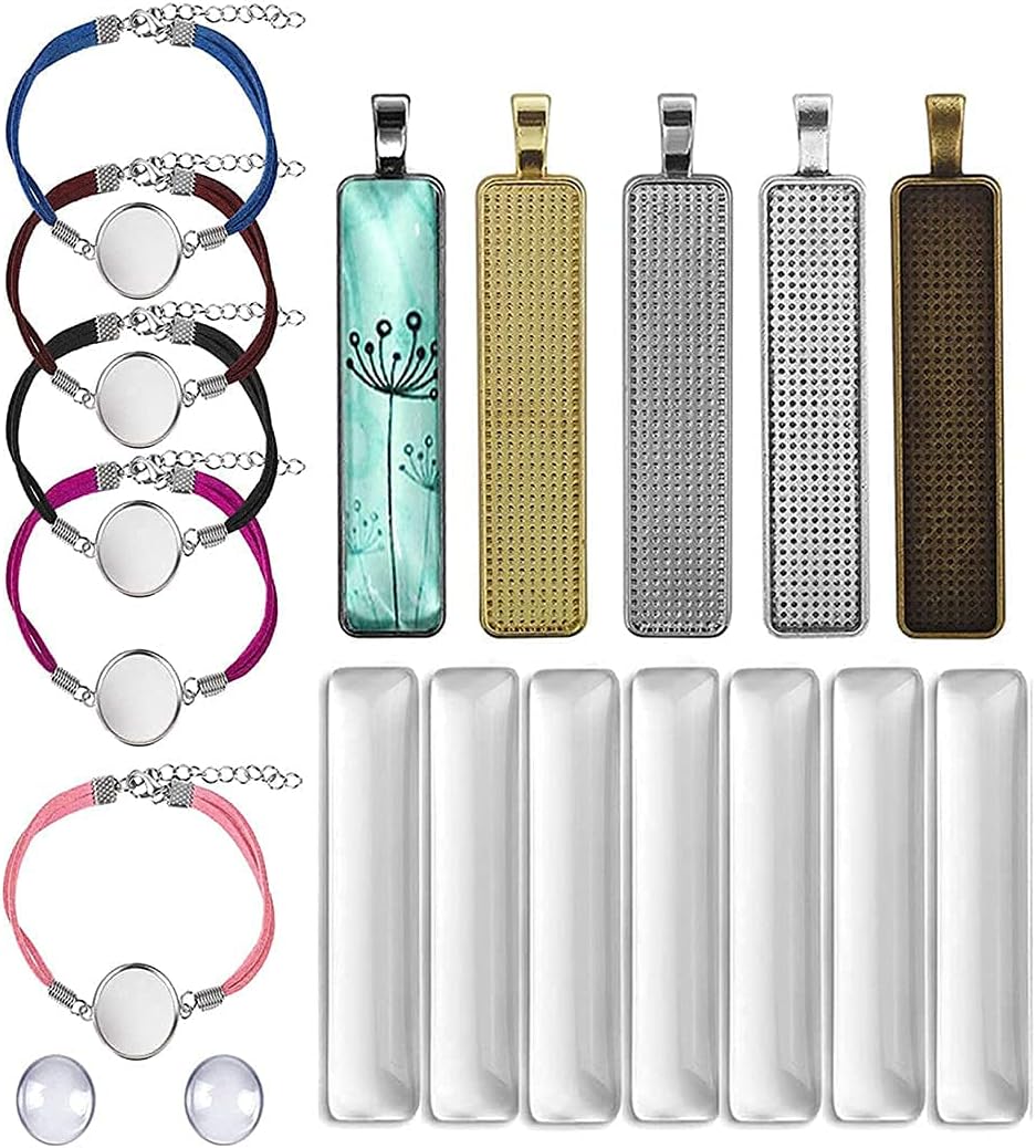 DROLE Bracelet Trays Pendant Settings for DIY Making - 40Pcs Bracelet Bezel Settings and 60Pcs Rectangle Bezel Blanks Kit for Jewelry Making Mixed Color DIY Project