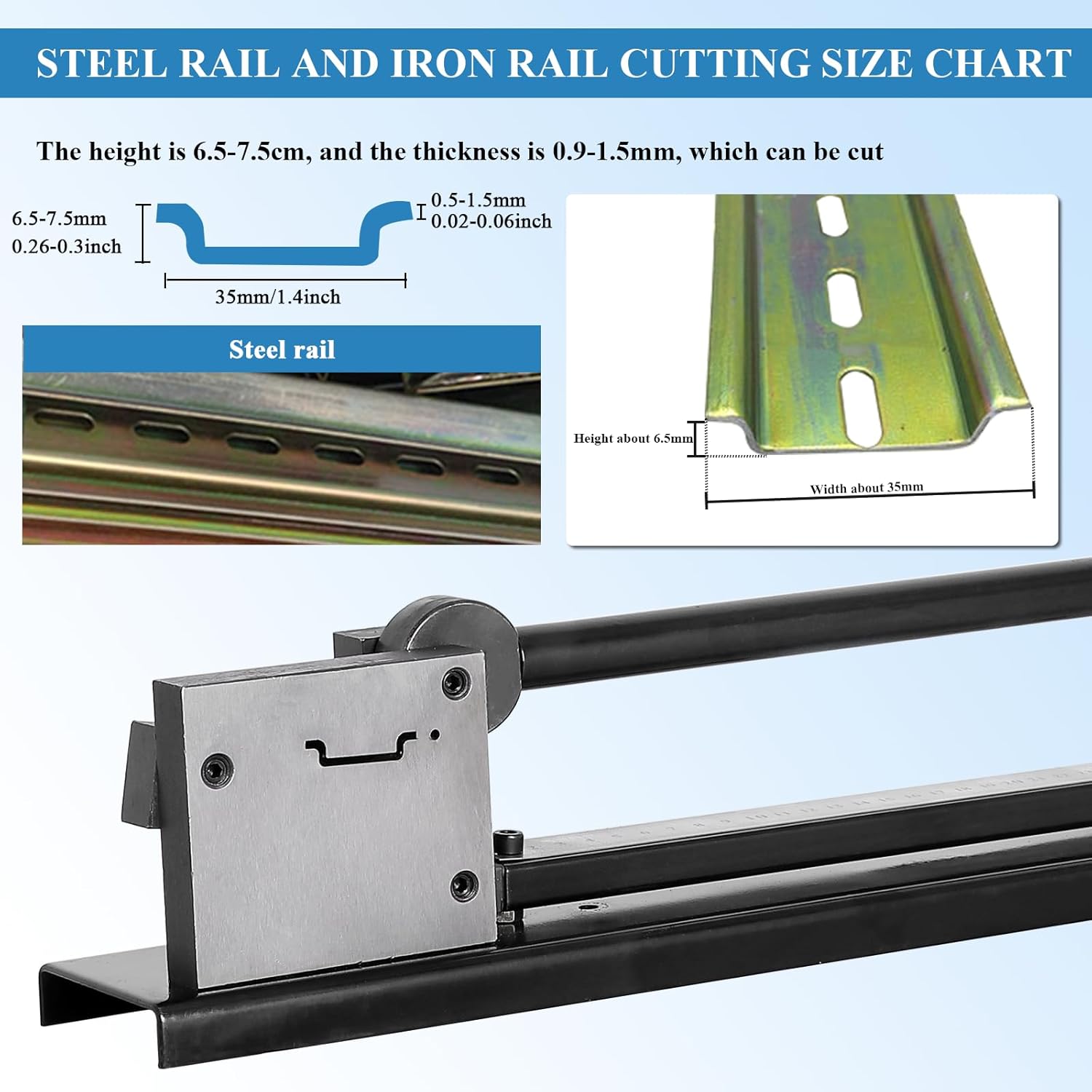 MXBAOHENG DIN Rail Cutter Manual Steel Guide Rail Cutting Machine with Measuring Ruler for Cutting C45/DZ47/DC-35/TS35