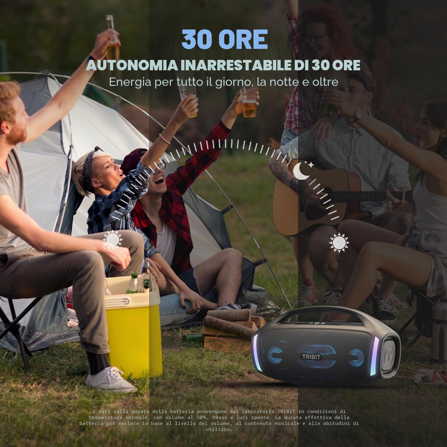 Tribit StormBox Blast 2 Cassa Bluetooth Potente, 200 W, subwoofer | XBass, 30 ore, IP67 impermeabile, Bluetooth 5.4, EQ personalizzato, luci LED, accoppiamento TWS, feste, outdoor, spiaggia