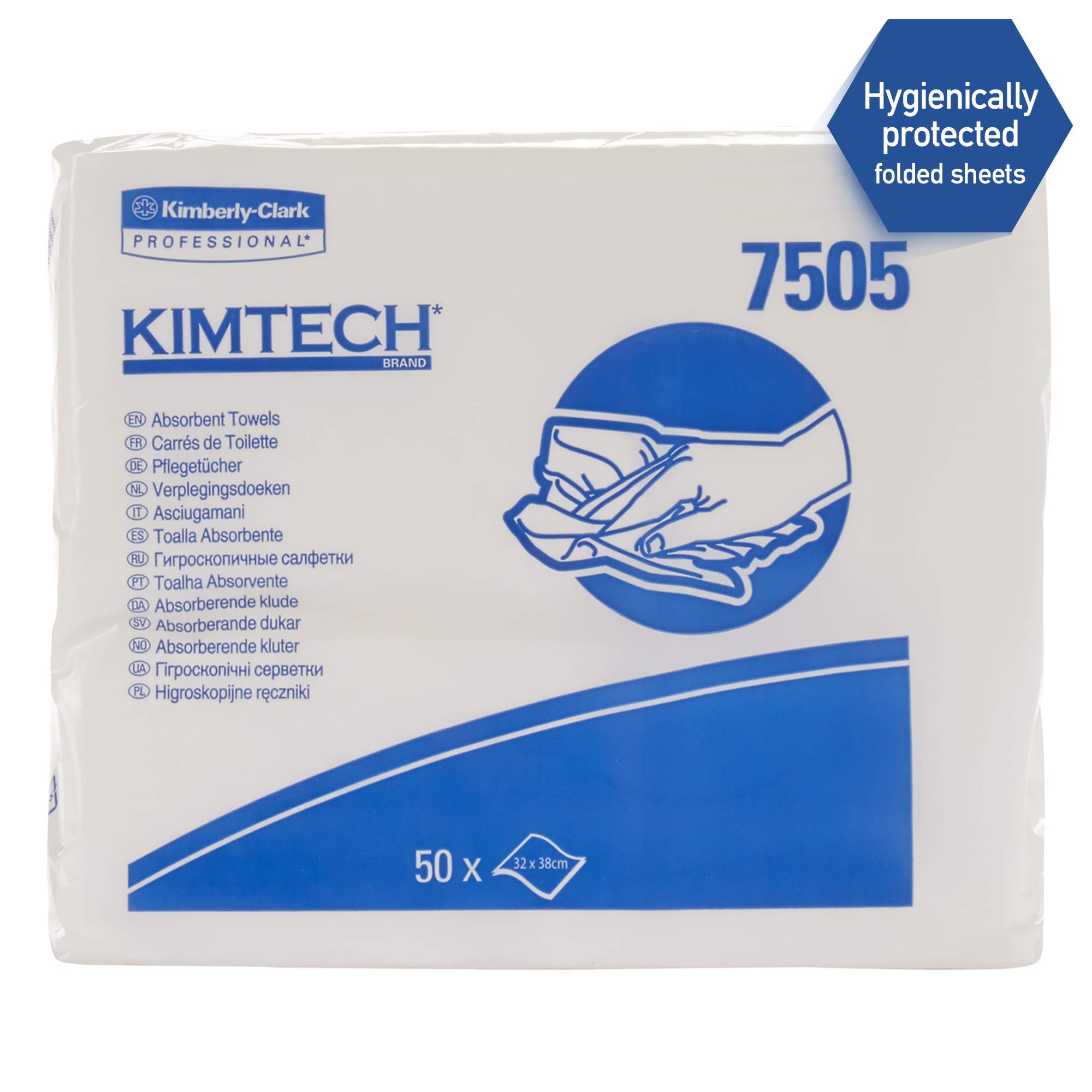 Carrés de toilette pliés absorbants Kimtech 7505 - 20 sachets de 50 formats, blancs