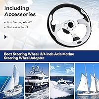 Vista 6 de Volante de barco de 12.5 pulgadas, adaptador de volante marino de eje de 3/4 pulgadas, yates, botes pontón blanco