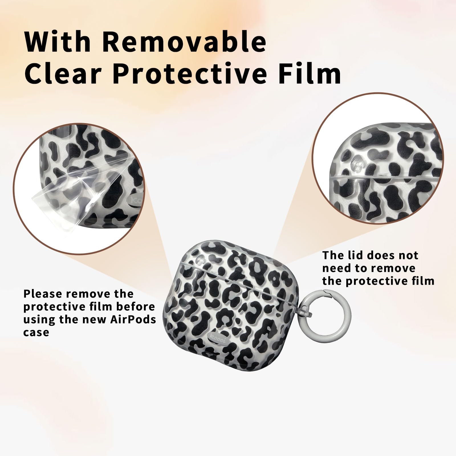 Coque AirPods 4 TPU Transparent Motif Léopard avec Kit de Nettoyage et Porte-Clés, Noir Léopard