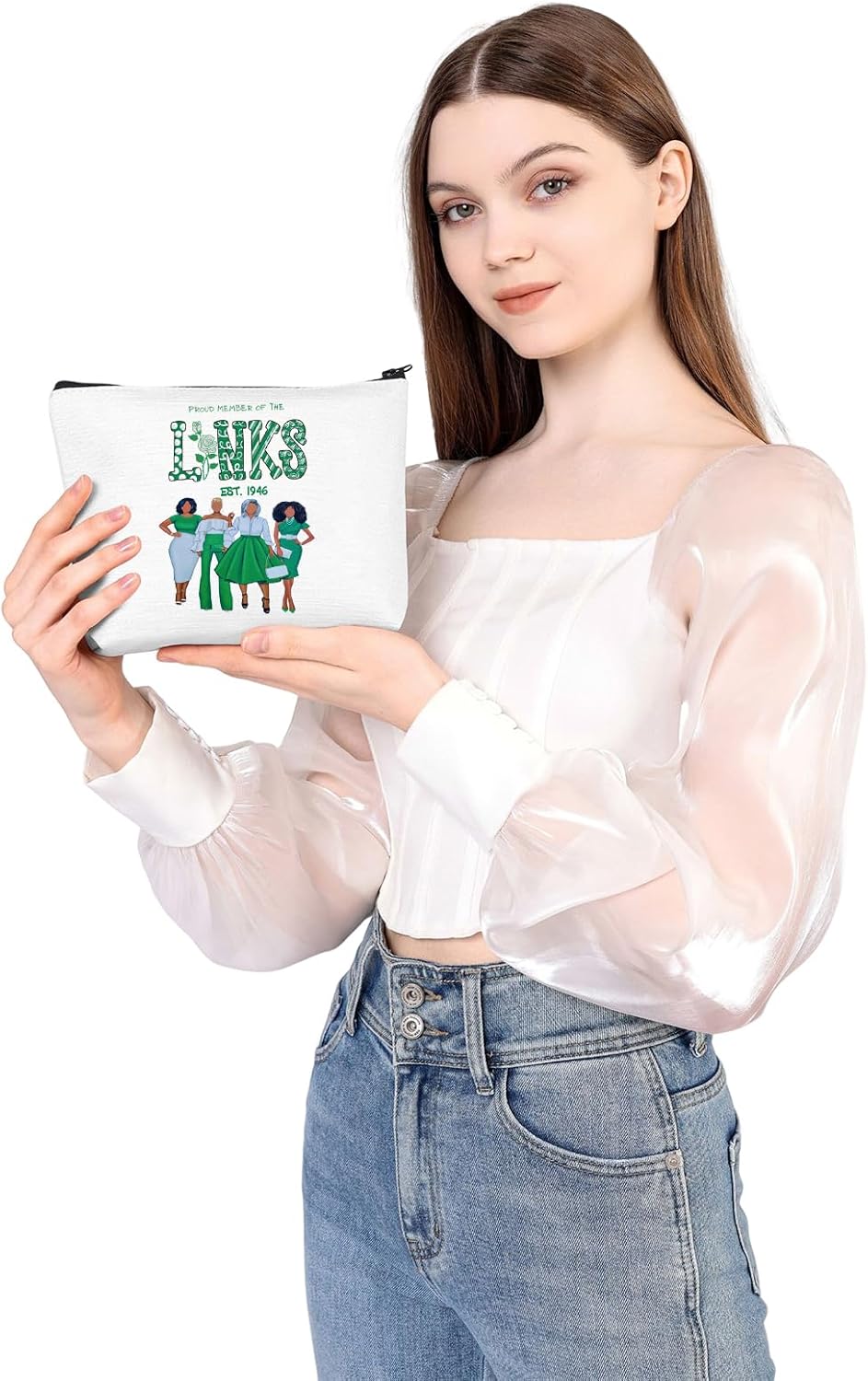 WSNANG Sorority Zipper Makeup Bag Greek Sorority Cosmetic Bag Greek Sorority Paraphernalia Gift Sorority Toiletry Bag (L Sorority bag) - Image 5