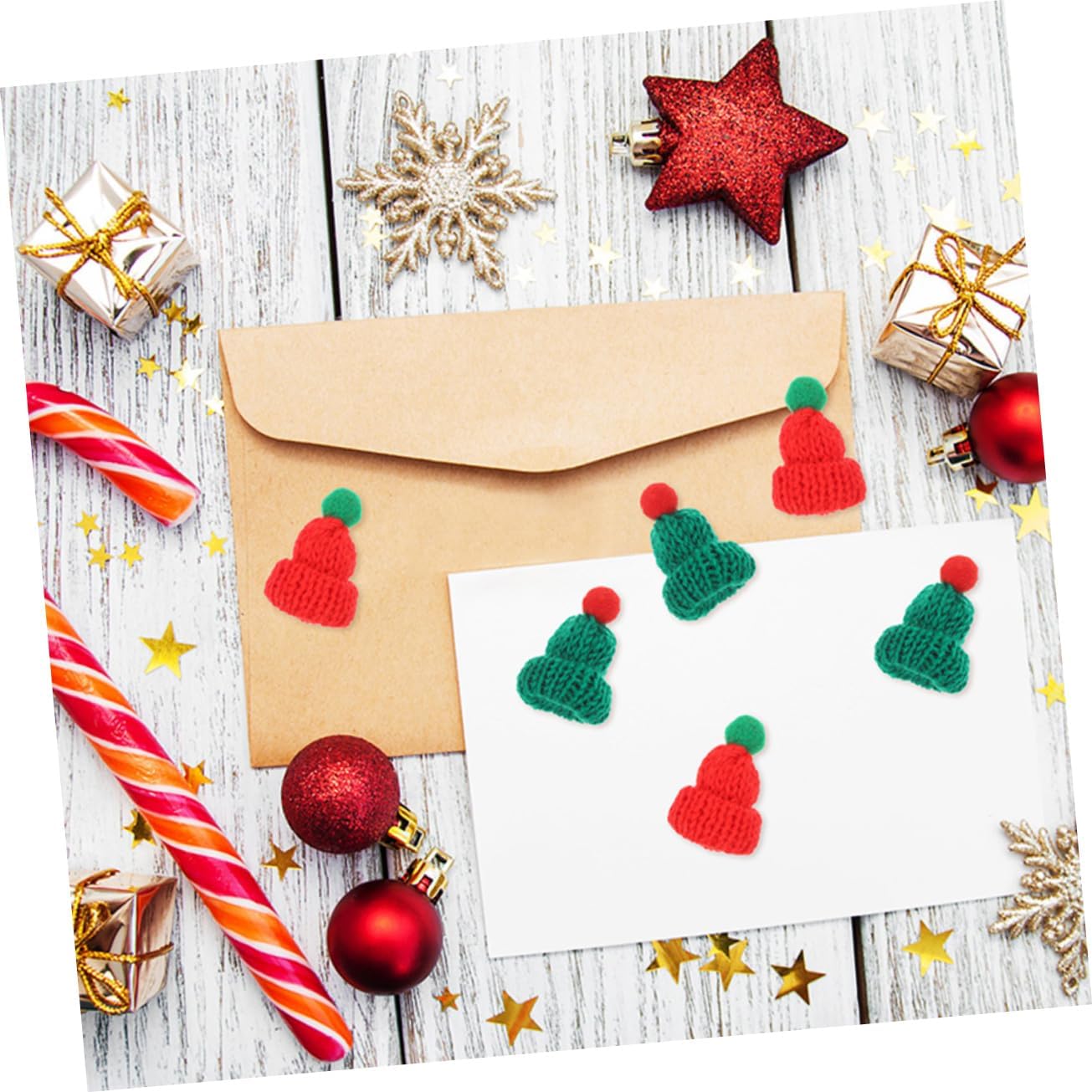 100pcs Mini Xmas Doll Hats Woolen Yarn Craft Decorations
