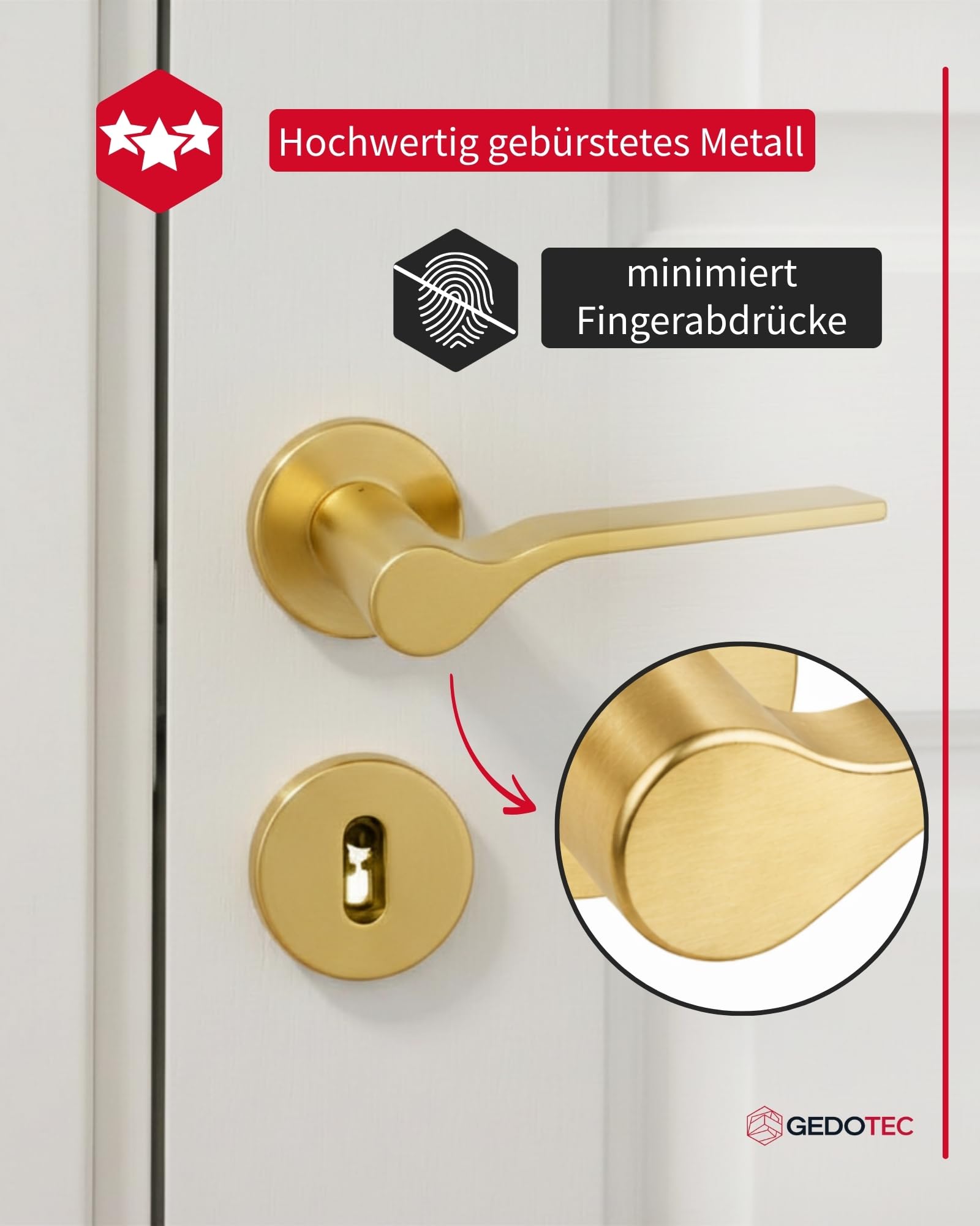Gedotec ONDA - Set di maniglie per porte interne in metallo, rosetta BB in ottone, maniglia per porta della stanza, rosetta rotonda per porte di spessore da 35 a 47 mm