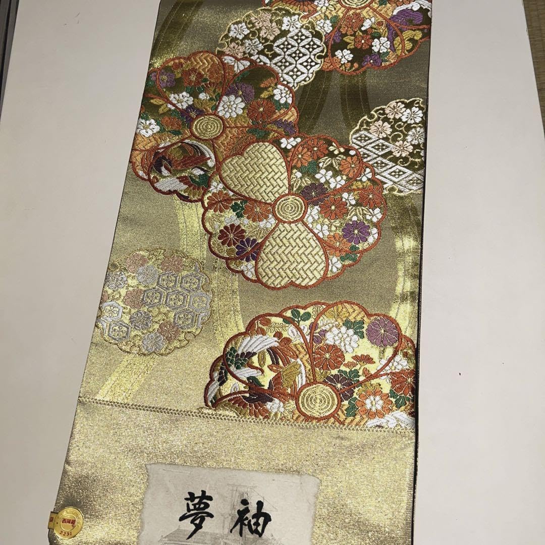西陣織袋帯未仕立（株）志都香 金箔引地短冊取有職華文　新品 Amazon.co.jp: 西陣織高級袋帯未仕立（株）志都香 金箔引地花丸