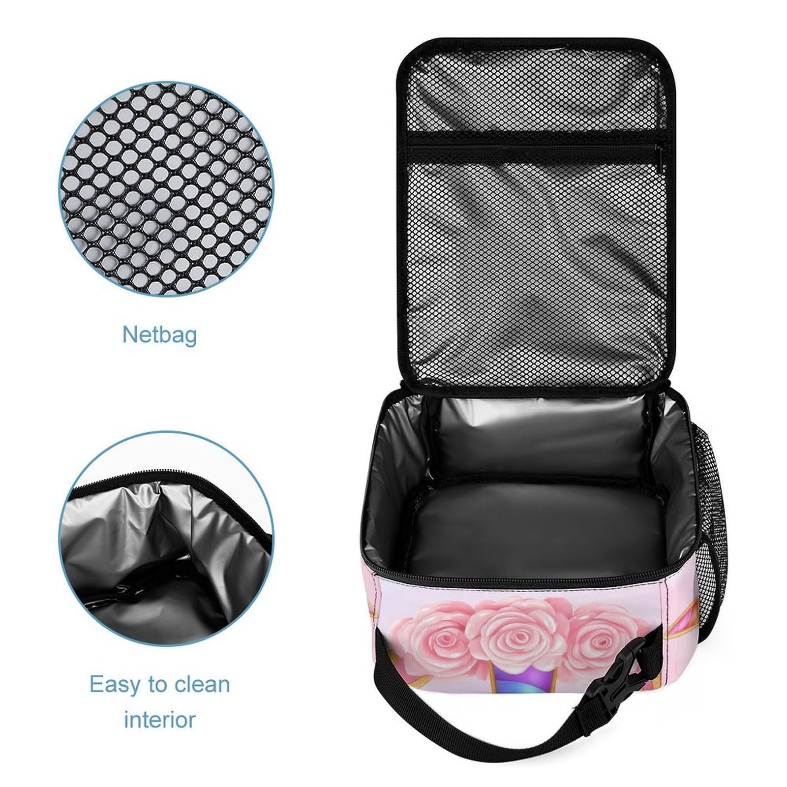 Ensemble sac à dos avec boîte à lunch et trousse de maquillage, idéal pour les voyages (motif licorne rose) (1