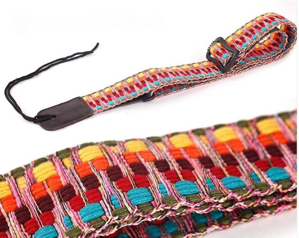 MUSIC FIRST Hawaii Woven Rainbow Adjustable Colorful Meshbelt and Genuine Leather Ukulele Strap Shoulder Strap version 2.0 image 2