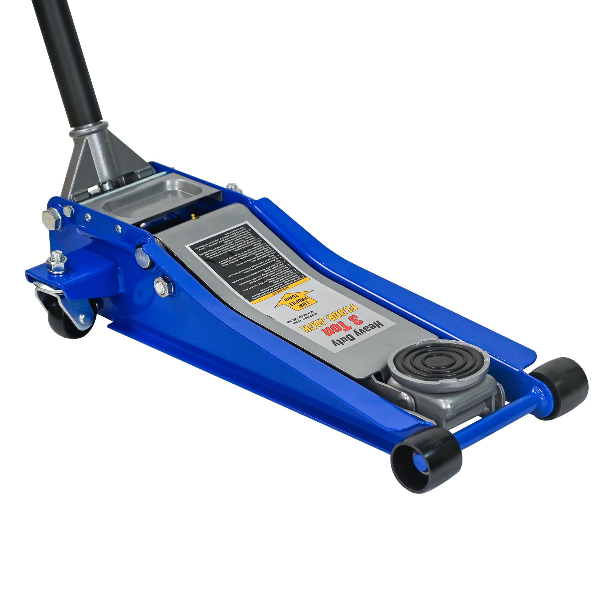 Cric idraulico a carrello 3T, con pompa a doppio pistone, altezza di sollevamento 75-505 mm, ruote girevoli a 360°, blu/argento, per auto e SUV