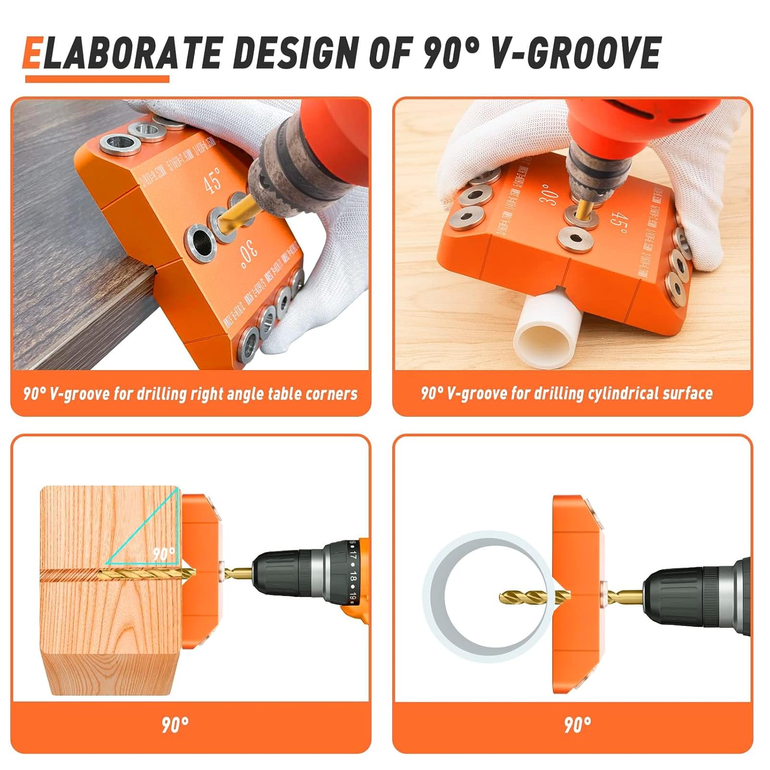 Angled Drill Guide Jig, Aluminum Alloy Multi Angle Drill Guide, Drill Angle Guide, Angled Drill Jig, Railing Angle Drill Guide for Railing Decking
