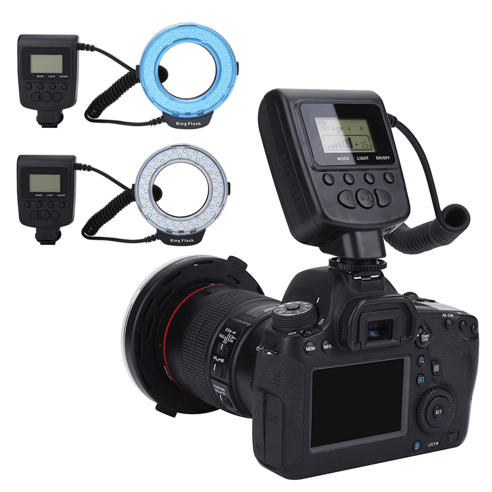 Kit de Flash annulaire Portable 48 LED avec 9 Anneaux adaptateurs 3 diffuseurs de Couleurs pour Appareil Photo Fuji SLR Macro Photographie Prise de Vue vidéo