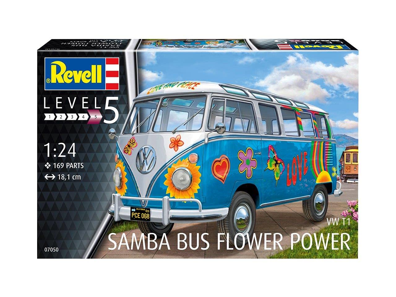Revell 07050 – Maqueta de Auto 1: 24 – Volkswagen VW T1 Bulli Samba Bus Flower Power (Escala 1: 24, Niveles 5, orgin Algas fidelidad imitación con Muchos Detalles de