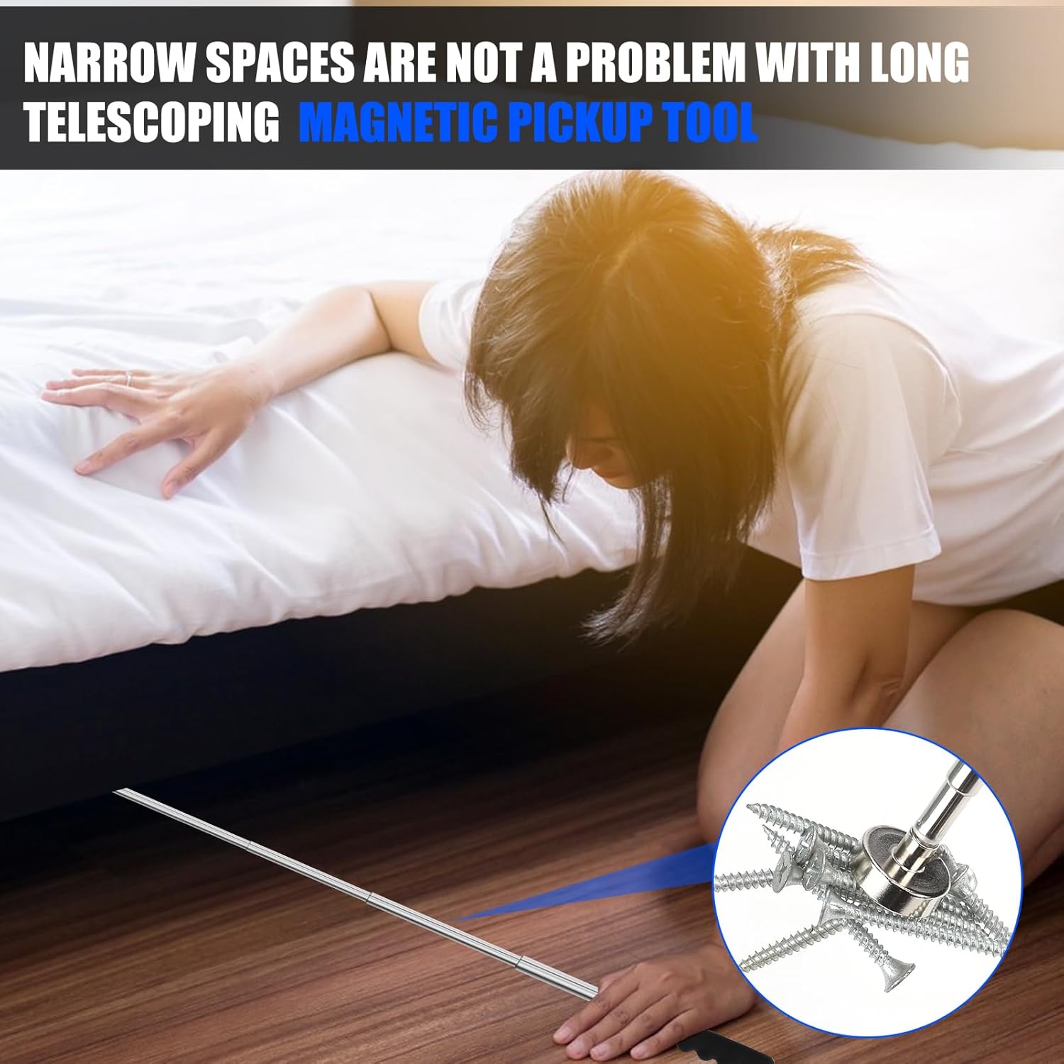 2PCS Telescoping Magnetic Pickup Tool with 40lb Pull Force, 30in Telescopic Strong Magnet Sticks, Non-Slip Long Extendable Magnet Pickup Tools, Magnetic Nail Picker Upper