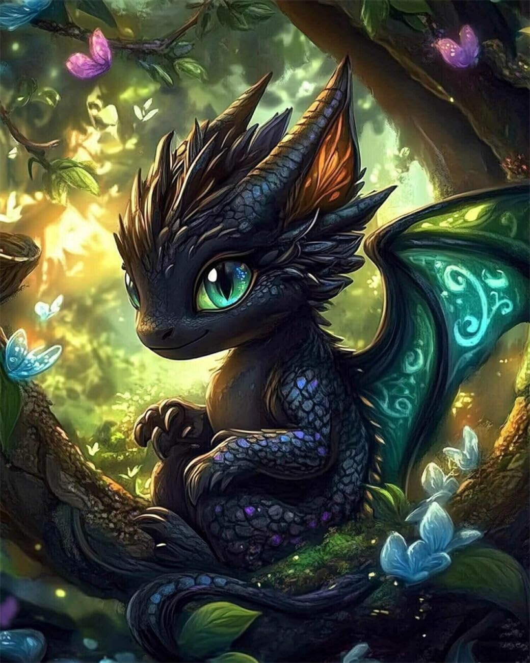 RKFLGEW DIY Embroidery Beads Set Cartoon Dragon 50x70cm