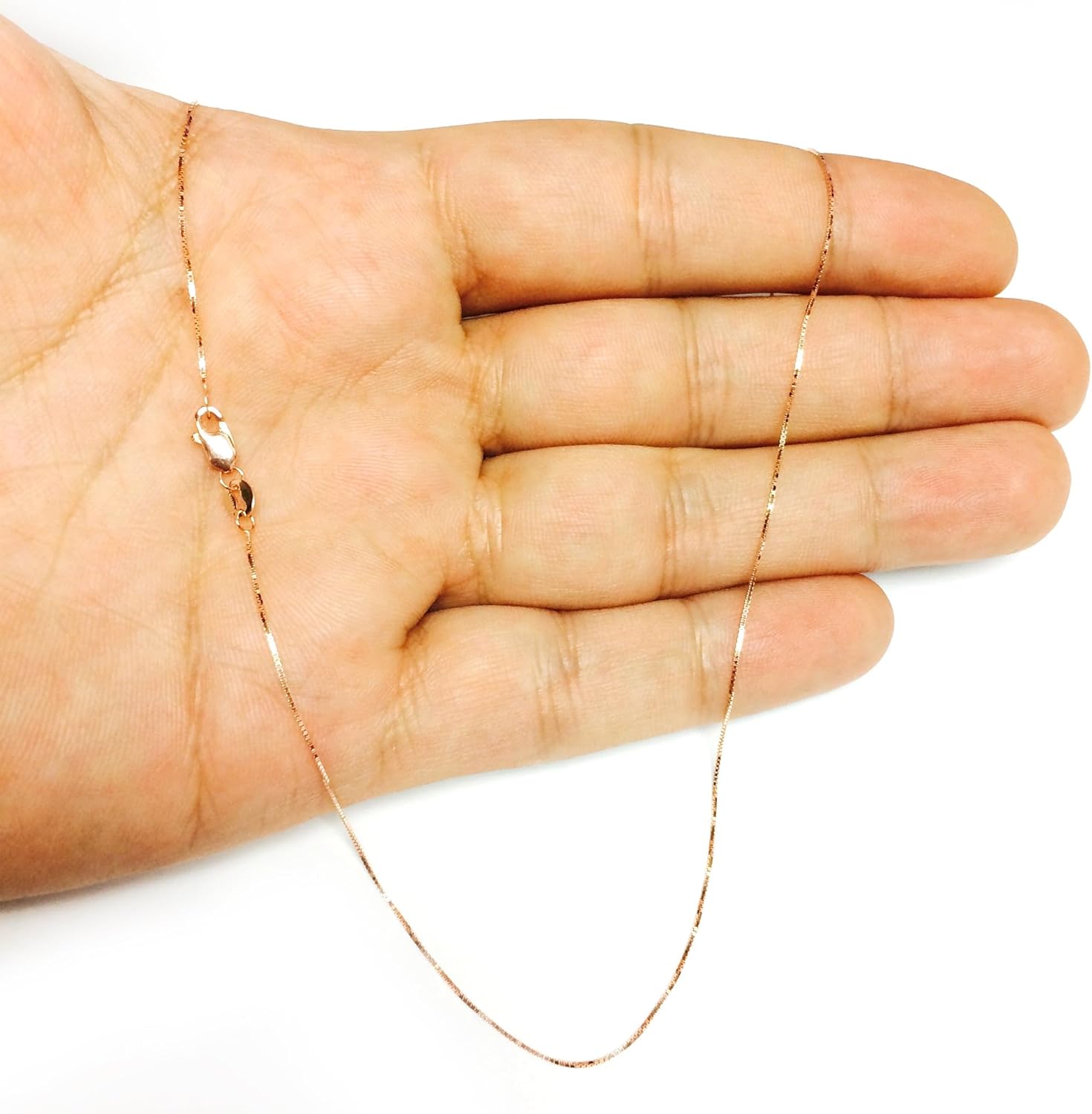 Jewelry Affairs 14k Rose Solid Gold Mirror Box Chain Necklace, 0.6mm