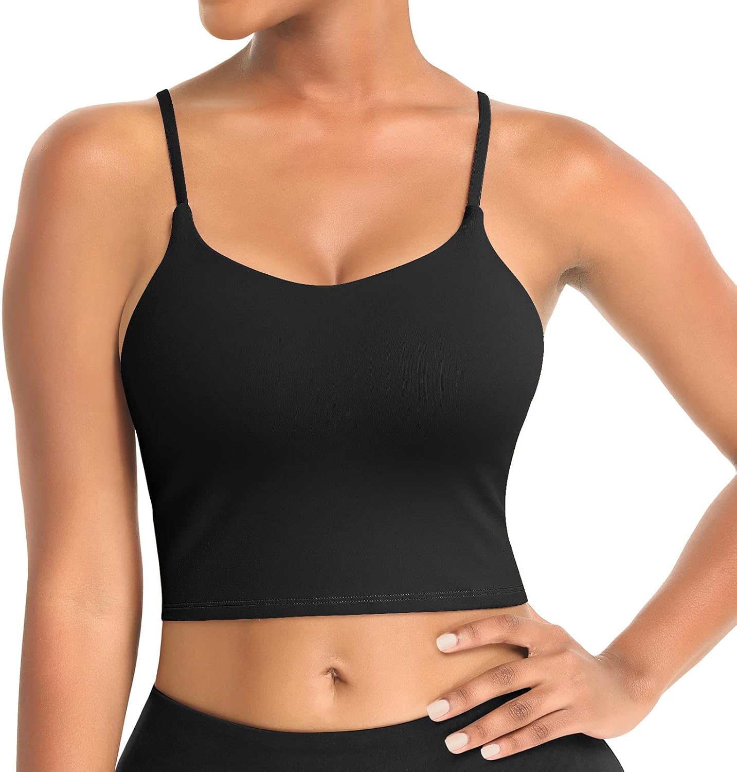 FeelinGirl Workout Crop Top Longline Sports Bras for Women Medium Support Tank Tops Wirefree Shirts with Built in Bra