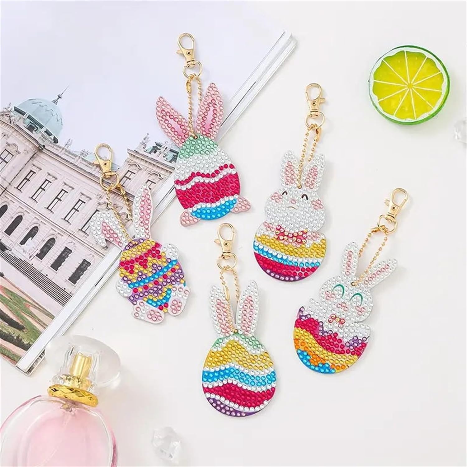 DIY Diamond Art Painting Keychain Ornament Diamond Easter Handmade Keychains Hanging Pendant Double Sided Spot Drill